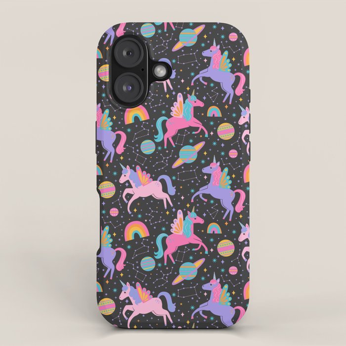 Space Unicorns - Neon Rainbow on Black iPhone Case Gallery Image 1