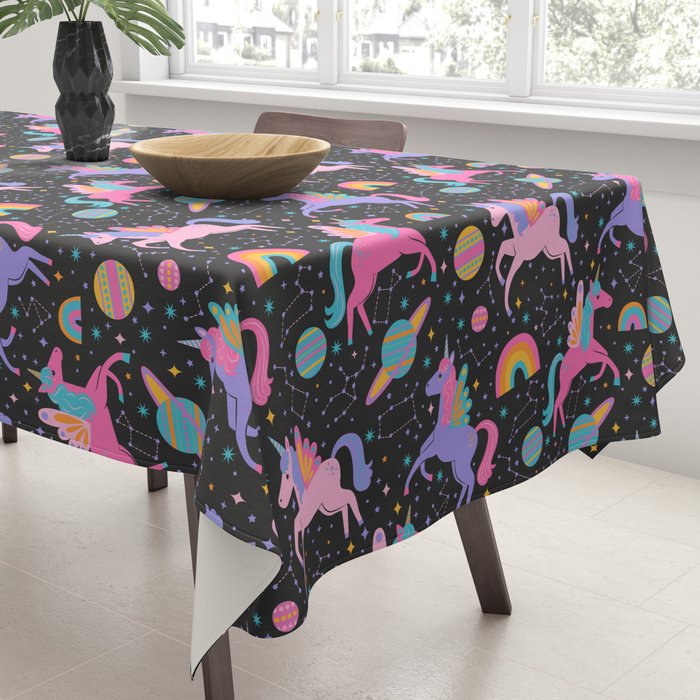 Space Unicorns - Neon Rainbow on Black Tablecloth Gallery Image 3
