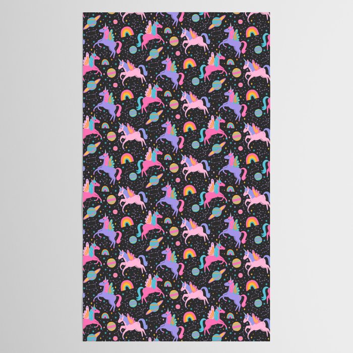Space Unicorns - Neon Rainbow on Black Tablecloth Gallery Image 2