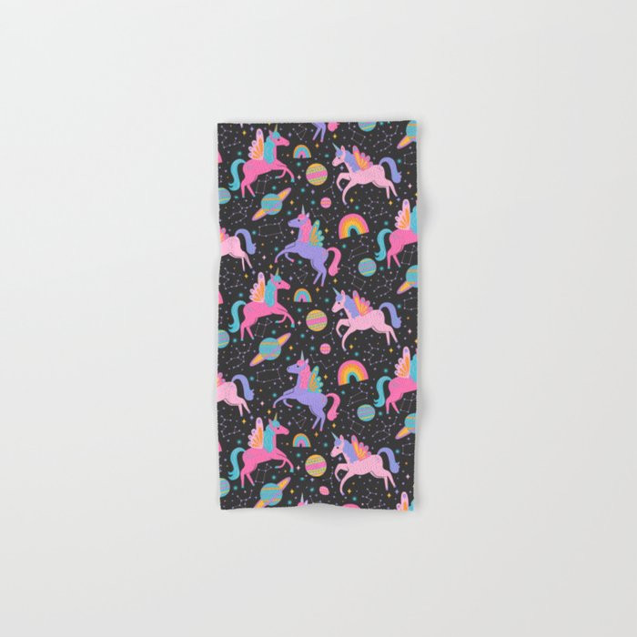 Space Unicorns - Neon Rainbow on Black Bath Towel Gallery Image 1