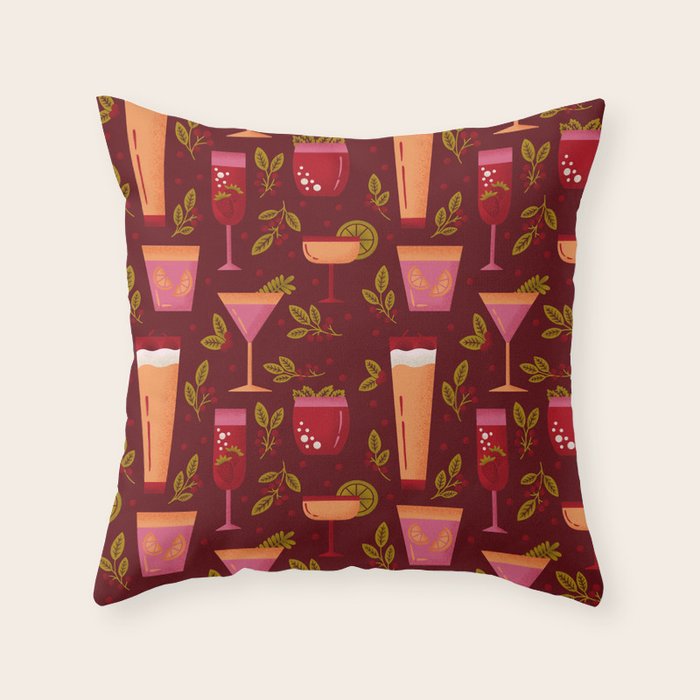 Holiday Drinks Pattern Throw Pillow Gallery Image 6