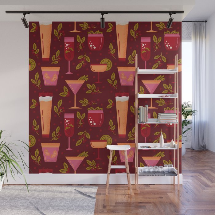 Holiday Drinks Pattern Wall Mural Gallery Image 1