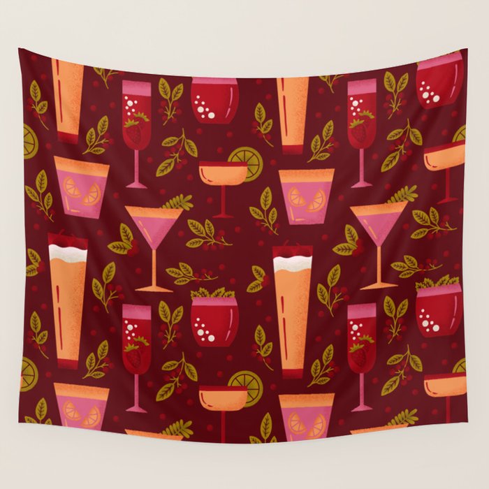 Holiday Drinks Pattern Wall Tapestry Gallery Image 4