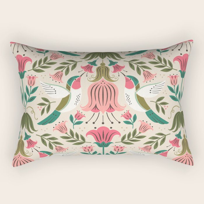 Hummingbirds - Green and Pink Rectangular Pillow Gallery Image 1