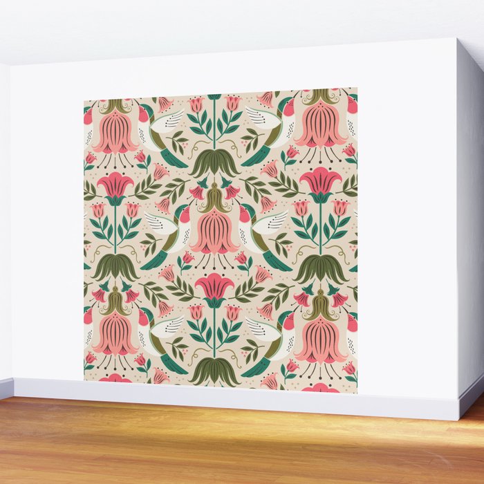 Hummingbirds - Green and Pink Wall Mural Gallery Image 2