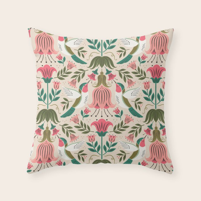 Hummingbirds - Green and Pink Throw Pillow Gallery Image 6