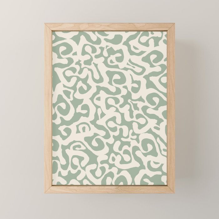 Sage Green and Almond Beige Abstract Modern Scala Media Pattern Mini Art Print Gallery Image 1