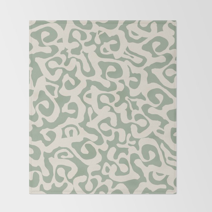 Sage Green and Almond Beige Abstract Modern Scala Media Pattern Throw Blanket Gallery Image 2