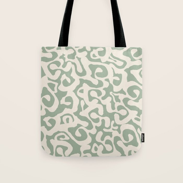 Sage Green and Almond Beige Abstract Modern Scala Media Pattern Tote Bag Gallery Image 1