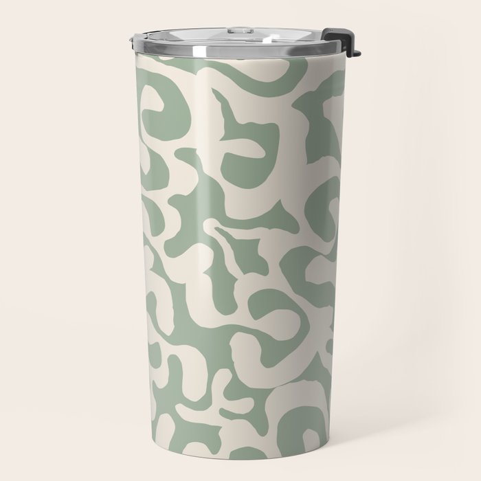 Sage Green and Almond Beige Abstract Modern Scala Media Pattern Travel Mug Gallery Image 2