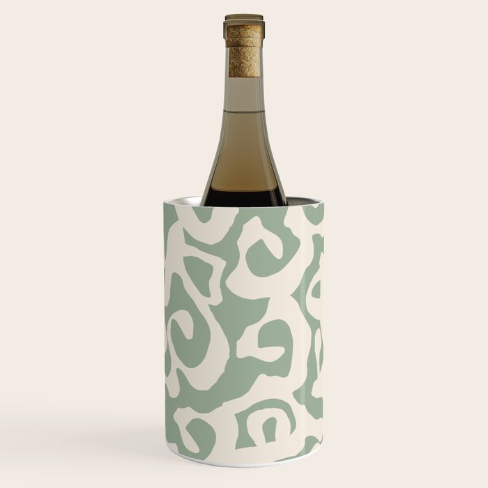 Sage Green and Almond Beige Abstract Modern Scala Media Pattern Wine Chiller Gallery Image 2