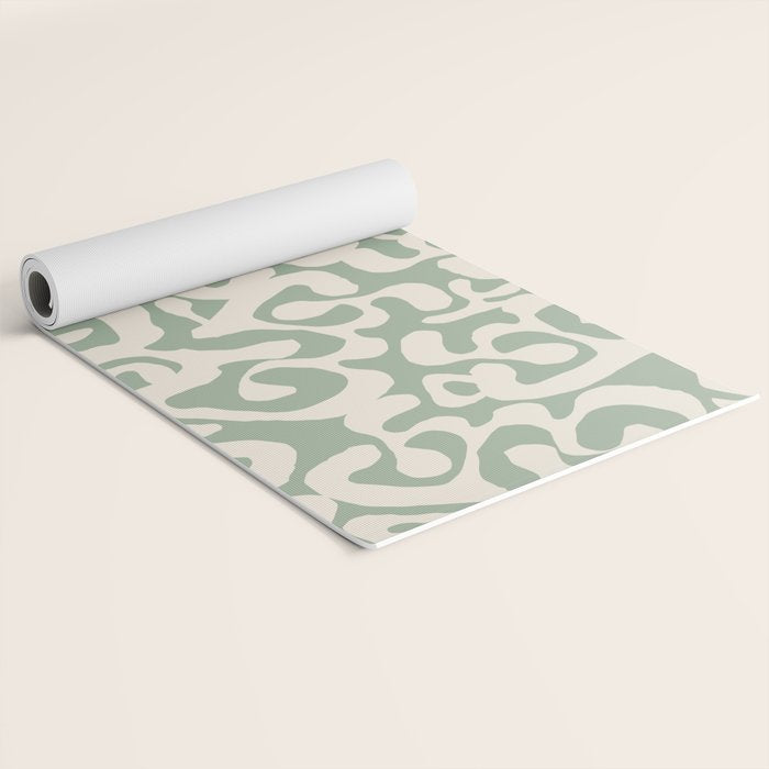 Sage Green and Almond Beige Abstract Modern Scala Media Pattern Yoga Mat Gallery Image 2