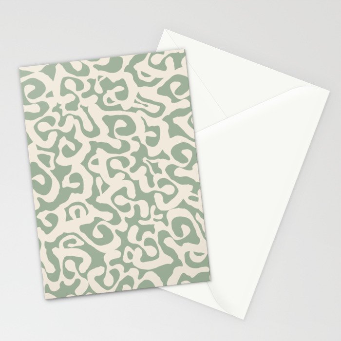 Sage Green and Almond Beige Abstract Modern Scala Media Pattern Stationery Card Gallery Image 2
