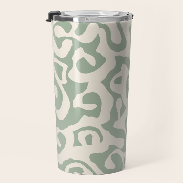 Sage Green and Almond Beige Abstract Modern Scala Media Pattern Travel Mug Gallery Image 3