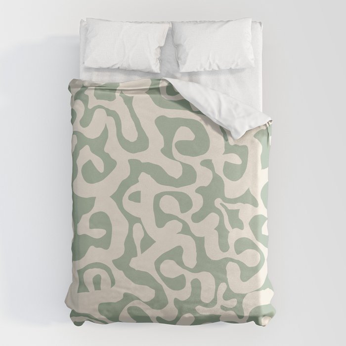 Sage Green and Almond Beige Abstract Modern Scala Media Pattern Duvet Cover Gallery Image 1
