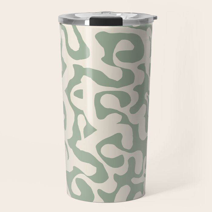Sage Green and Almond Beige Abstract Modern Scala Media Pattern Travel Mug Gallery Image 1