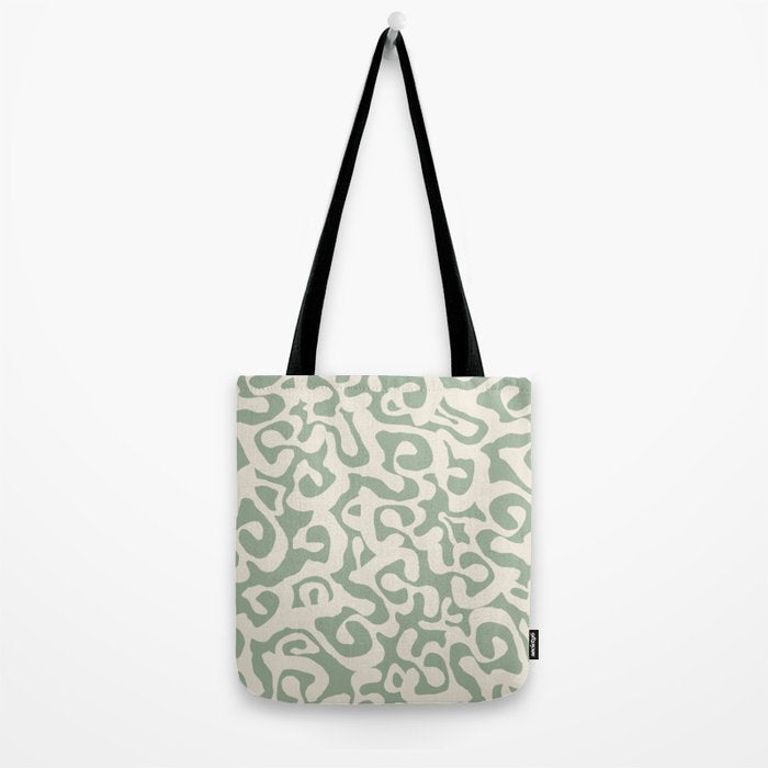 Sage Green and Almond Beige Abstract Modern Scala Media Pattern Tote Bag Gallery Image 2