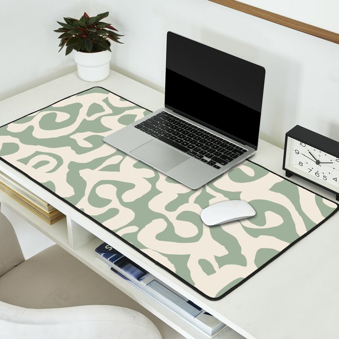 Sage Green and Almond Beige Abstract Modern Scala Media Pattern Desk Mat Gallery Image 2