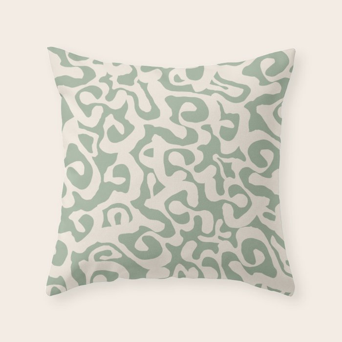 Sage Green and Almond Beige Abstract Modern Scala Media Pattern Throw Pillow Gallery Image 6