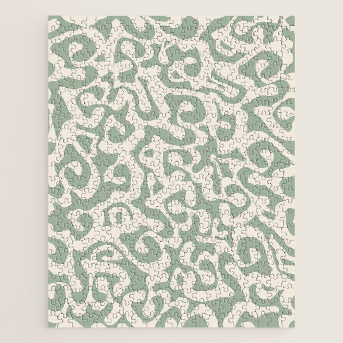 Sage Green and Almond Beige Abstract Modern Scala Media Pattern Jigsaw Puzzle Gallery Image 1