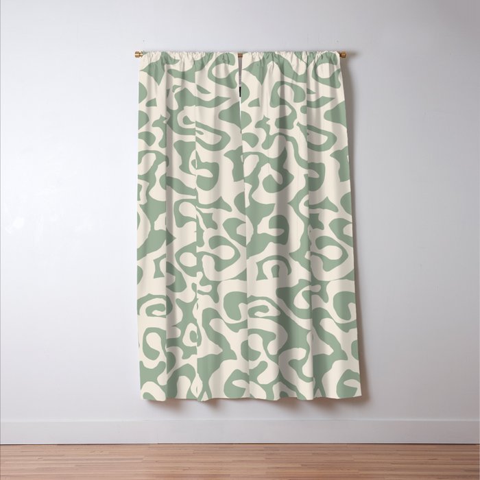 Sage Green and Almond Beige Abstract Modern Scala Media Pattern Window Curtain Gallery Image 3