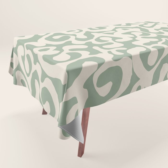 Sage Green and Almond Beige Abstract Modern Scala Media Pattern Tablecloth Gallery Image 1