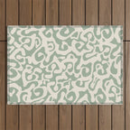 Sage Green and Almond Beige Abstract Modern Scala Media Pattern Outdoor Rug Gallery Image 1