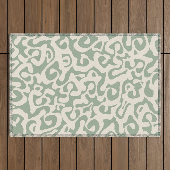 Sage Green and Almond Beige Abstract Modern Scala Media Pattern Outdoor Rug Gallery Image 1