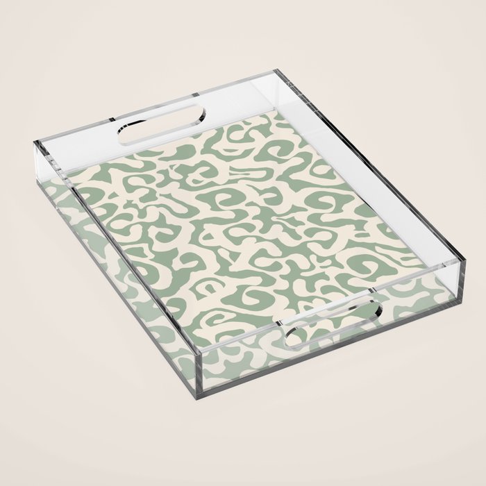 Sage Green and Almond Beige Abstract Modern Scala Media Pattern Acrylic Tray Gallery Image 1