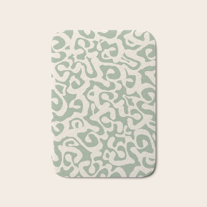 Sage Green and Almond Beige Abstract Modern Scala Media Pattern Bath Mat Gallery Image 1