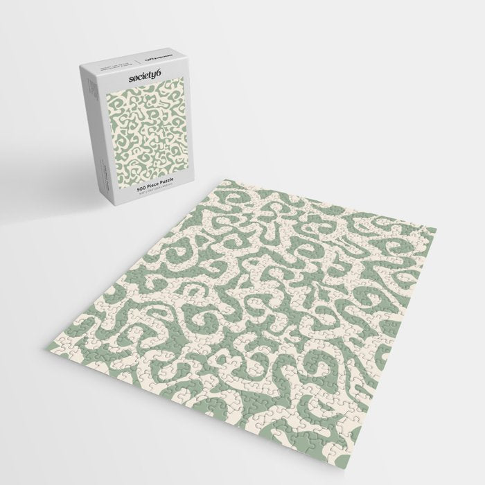 Sage Green and Almond Beige Abstract Modern Scala Media Pattern Jigsaw Puzzle Gallery Image 2