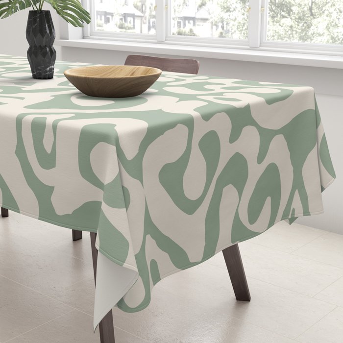 Sage Green and Almond Beige Abstract Modern Scala Media Pattern Tablecloth Gallery Image 3
