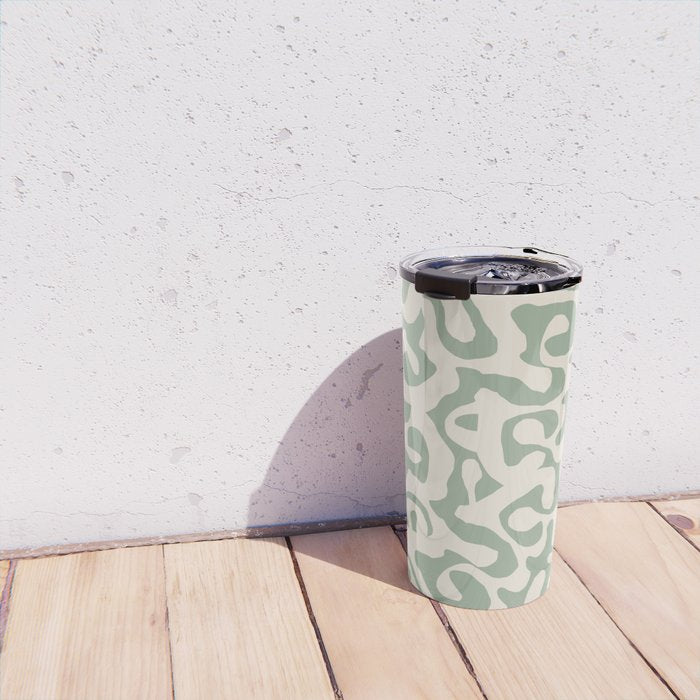 Sage Green and Almond Beige Abstract Modern Scala Media Pattern Travel Mug Gallery Image 4