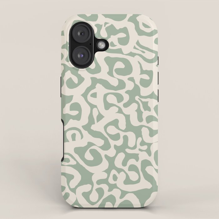 Sage Green and Almond Beige Abstract Modern Scala Media Pattern iPhone Case Gallery Image 1