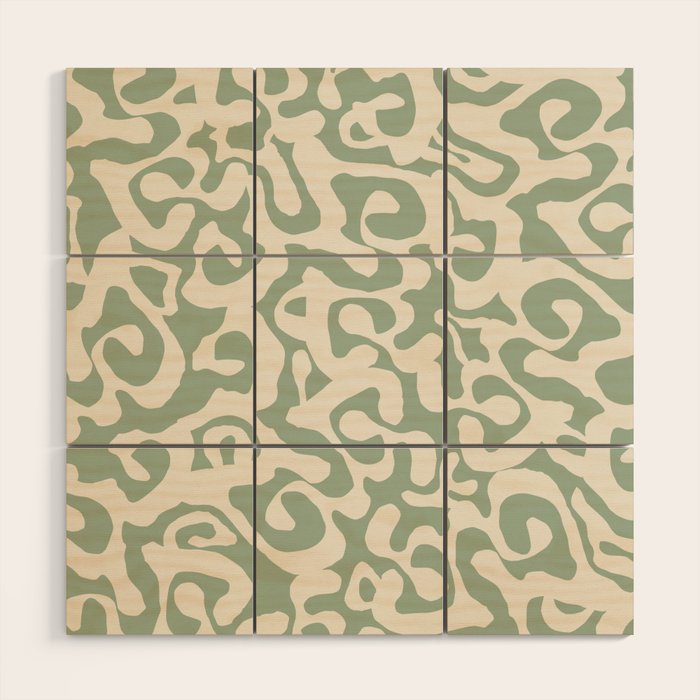 Sage Green and Almond Beige Abstract Modern Scala Media Pattern Wood Wall Art Gallery Image 1