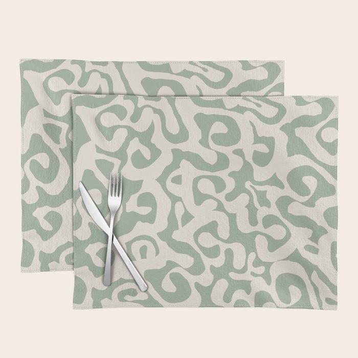 Sage Green and Almond Beige Abstract Modern Scala Media Pattern Placemat Gallery Image 1