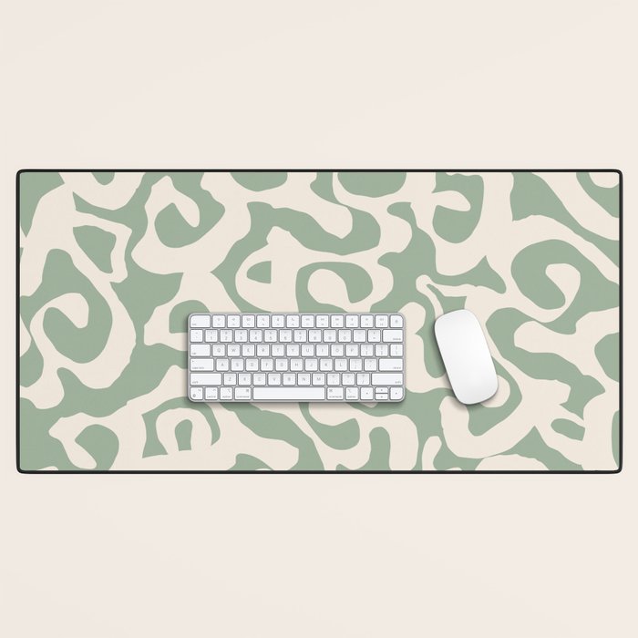 Sage Green and Almond Beige Abstract Modern Scala Media Pattern Desk Mat Gallery Image 1
