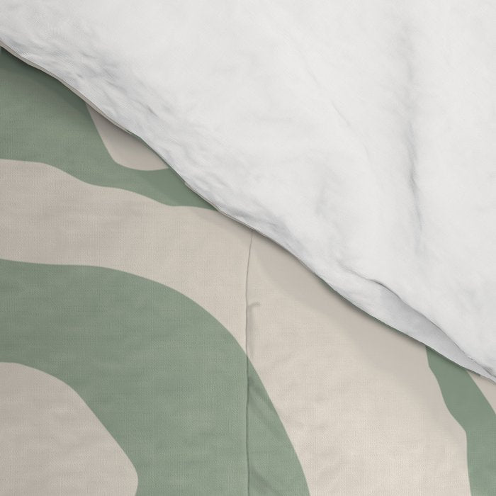 Sage Green and Almond Beige Abstract Modern Scala Media Pattern Comforter Gallery Image 4