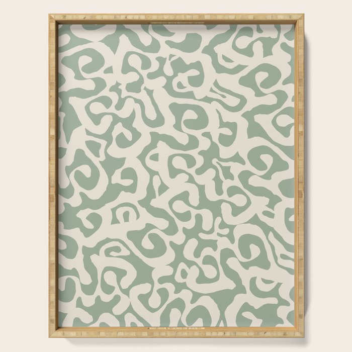 Sage Green and Almond Beige Abstract Modern Scala Media Pattern Serving Tray Gallery Image 1