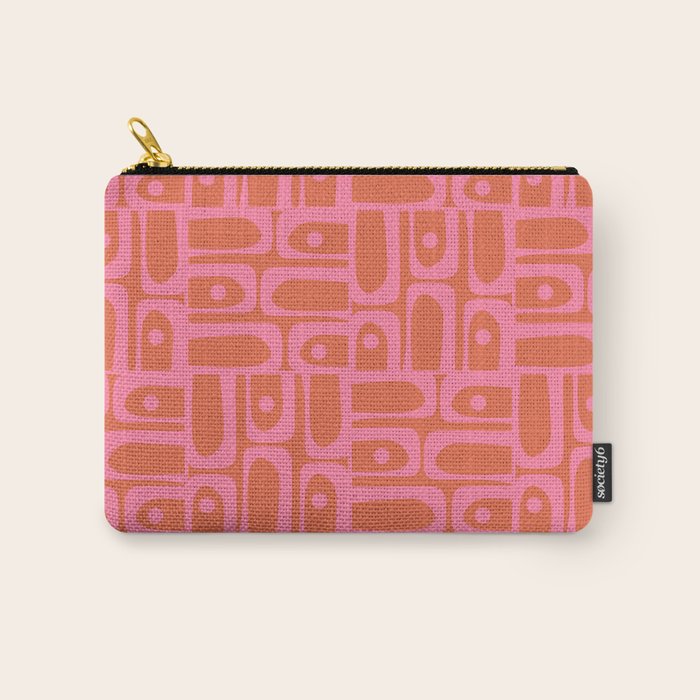 Mid Century Modern Piquet Abstract Multi Pattern in Hot Pink and Spiced Orange Carry All Pouch Gallery Image 1