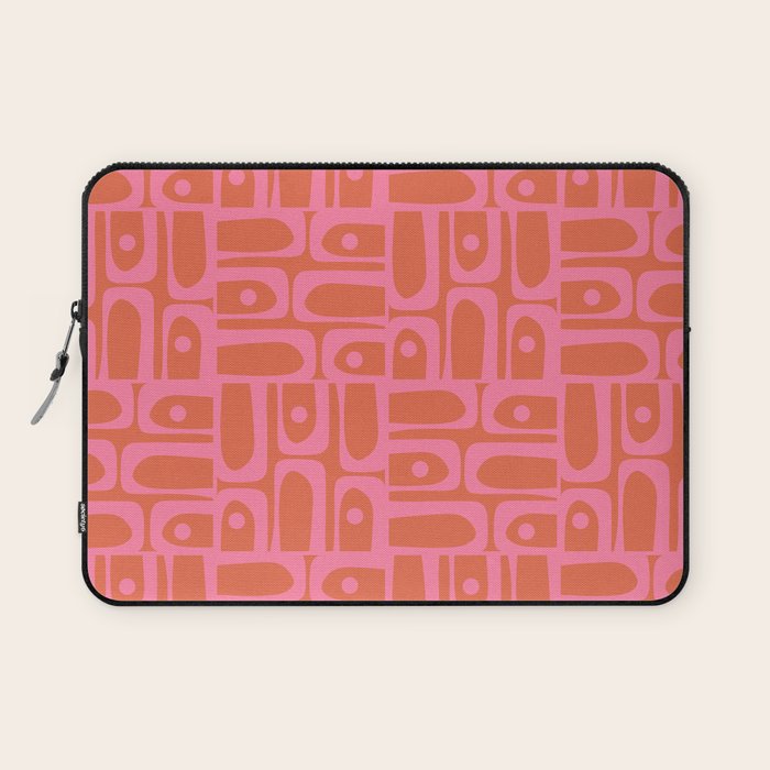 Mid Century Modern Piquet Abstract Multi Pattern in Hot Pink and Spiced Orange Laptop Sleeve Gallery Image 1