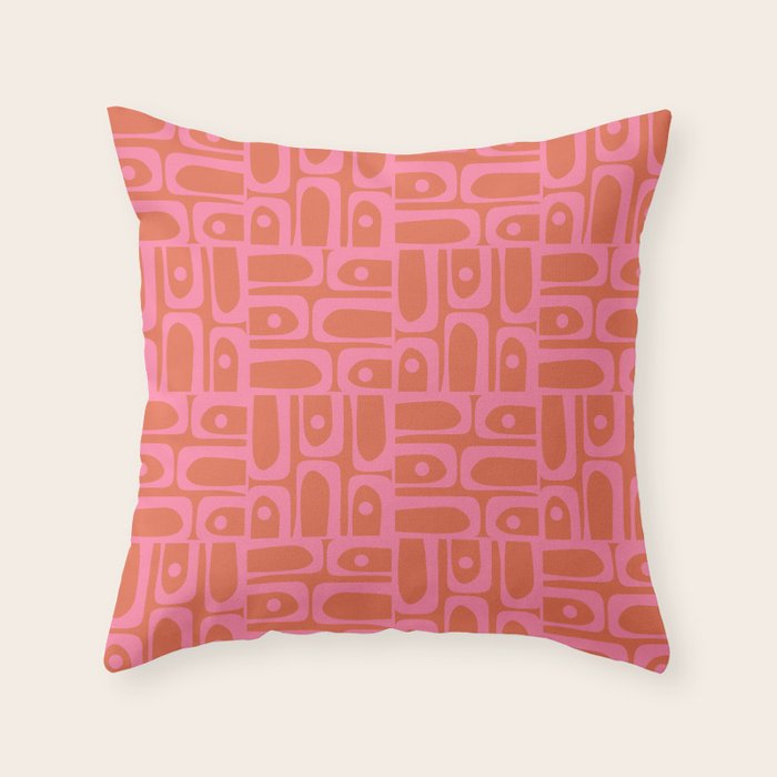 Mid Century Modern Piquet Abstract Multi Pattern in Hot Pink and Spiced Orange Throw Pillow Gallery Image 1