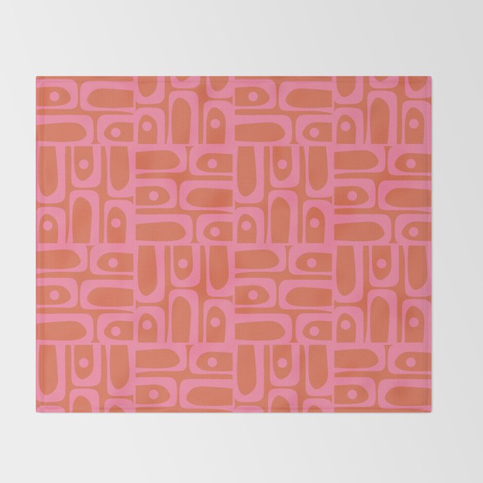 Mid Century Modern Piquet Abstract Multi Pattern in Hot Pink and Spiced Orange Throw Blanket Gallery Image 2