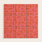 Mid Century Modern Piquet Abstract Multi Pattern in Hot Pink and Spiced Orange Wood Wall Art Gallery Image 1