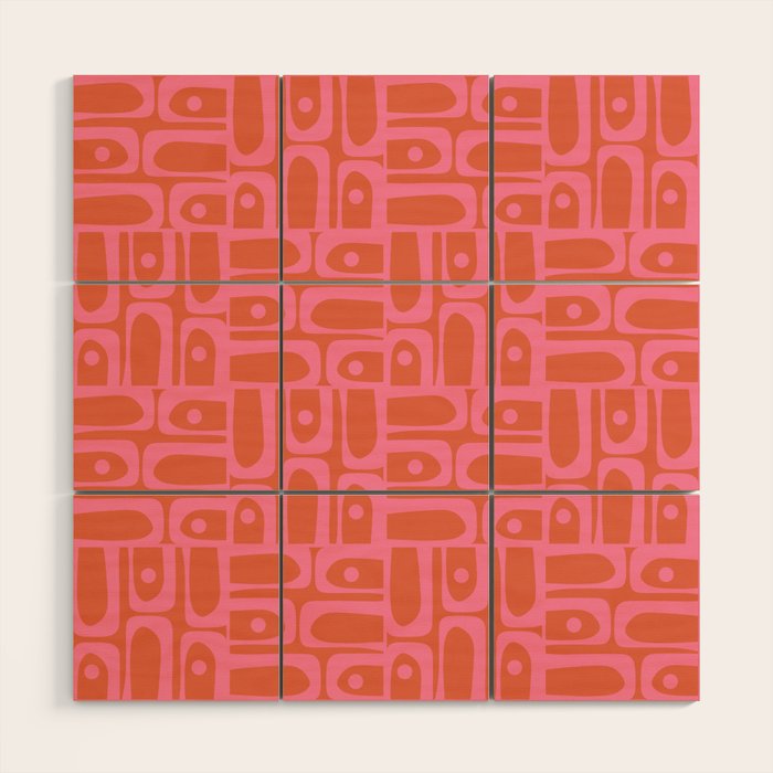 Mid Century Modern Piquet Abstract Multi Pattern in Hot Pink and Spiced Orange Wood Wall Art Gallery Image 1