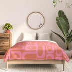 Mid Century Modern Piquet Abstract Multi Pattern in Hot Pink and Spiced Orange Comforter Gallery Image 3