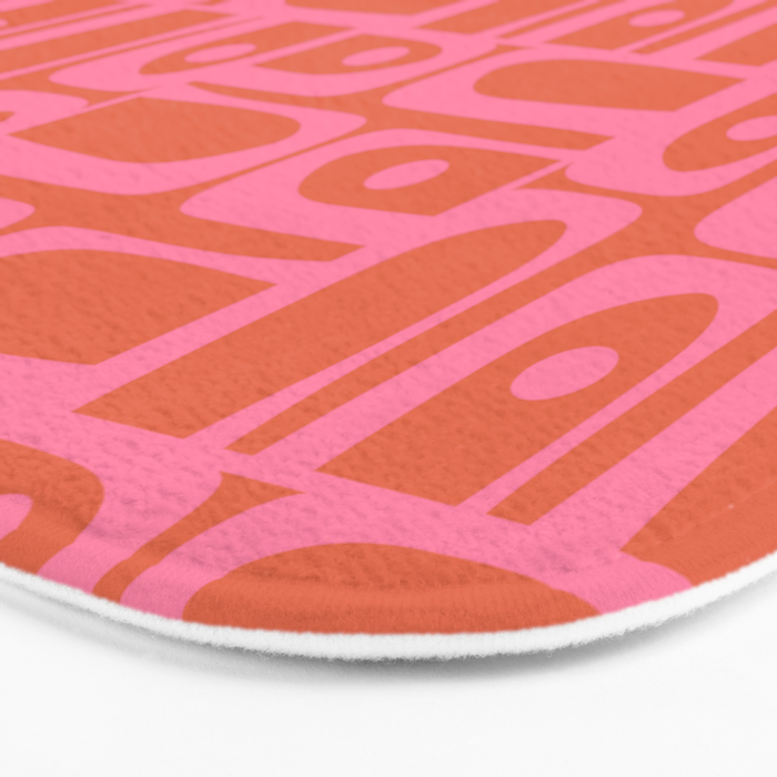 Mid Century Modern Piquet Abstract Multi Pattern in Hot Pink and Spiced Orange Bath Mat Gallery Image 3