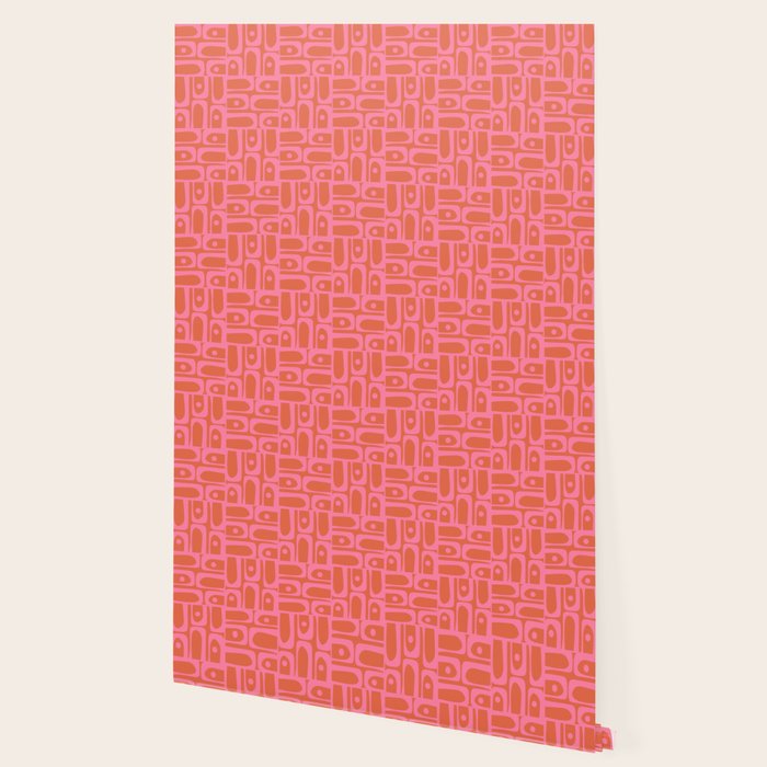 Mid Century Modern Piquet Abstract Multi Pattern in Hot Pink and Spiced Orange Wallpaper Gallery Image 2