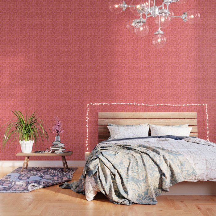 Mid Century Modern Piquet Abstract Multi Pattern in Hot Pink and Spiced Orange Wallpaper Gallery Image 1