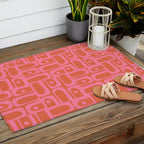 Mid Century Modern Piquet Abstract Multi Pattern in Hot Pink and Spiced Orange Outdoor Rug Gallery Image 2